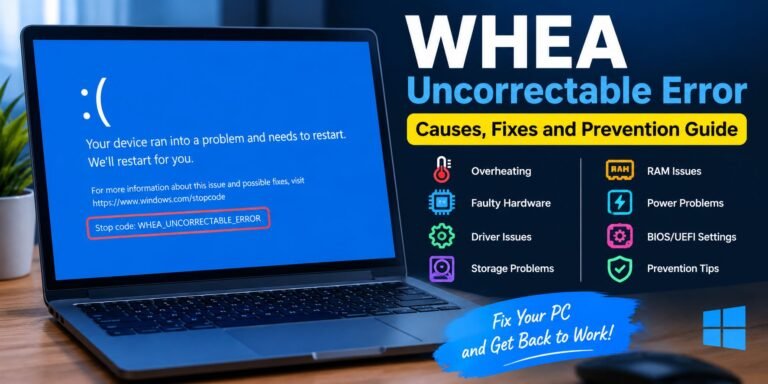 WHEA Uncorrectable Error blue screen on a laptop with troubleshooting causes