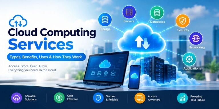Cloud computing services with cloud storage, servers, databases, security, and networking