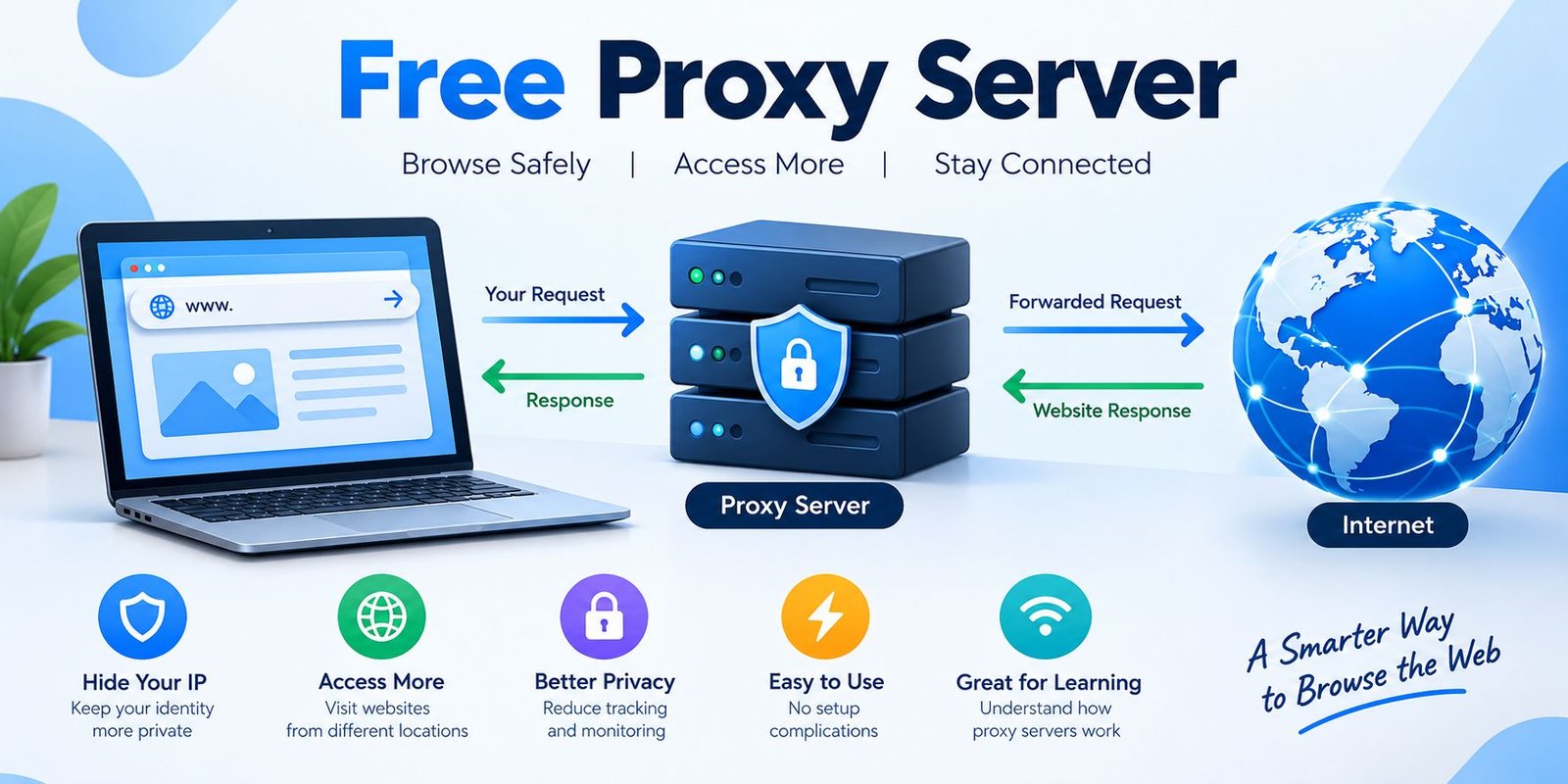 Free proxy server connecting a laptop to the internet through a proxy server