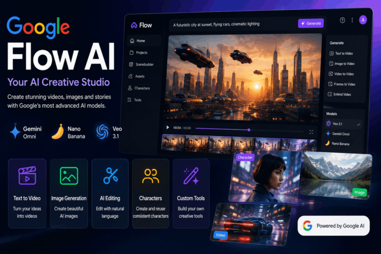 Google Flow AI creative studio for AI video generation, image creation, and editing