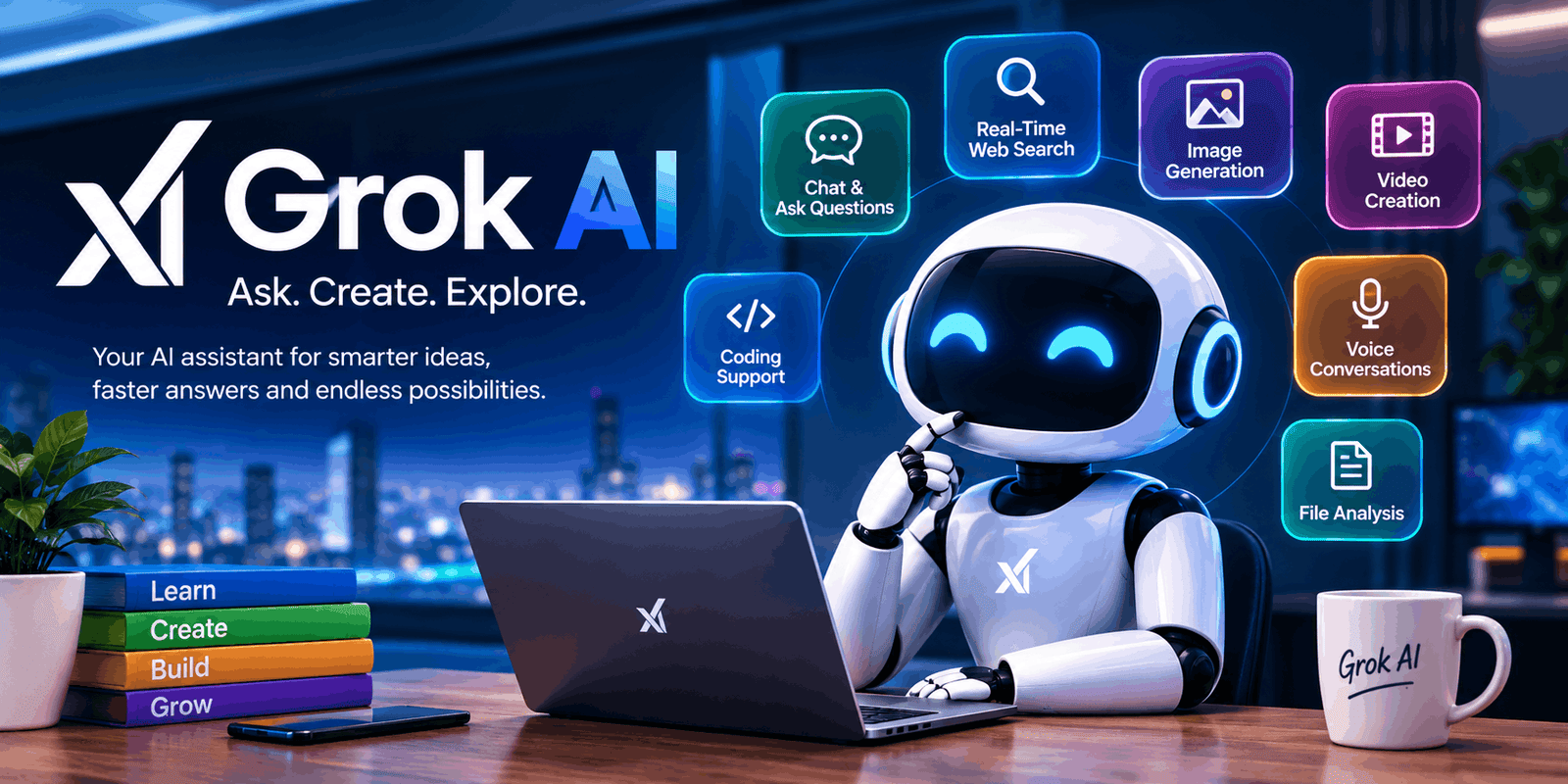 Grok AI artificial intelligence assistant with AI features