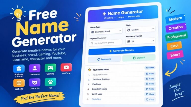 Free name generator for creating creative business, username, gaming, YouTube, and website names