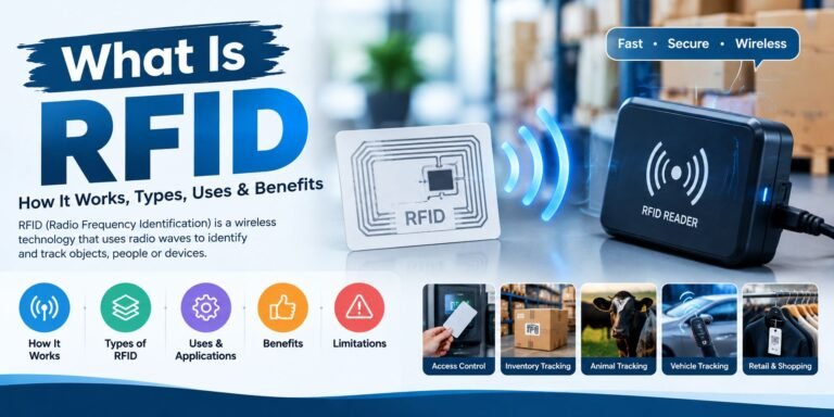 What is RFID technology showing an RFID tag and wireless reader system