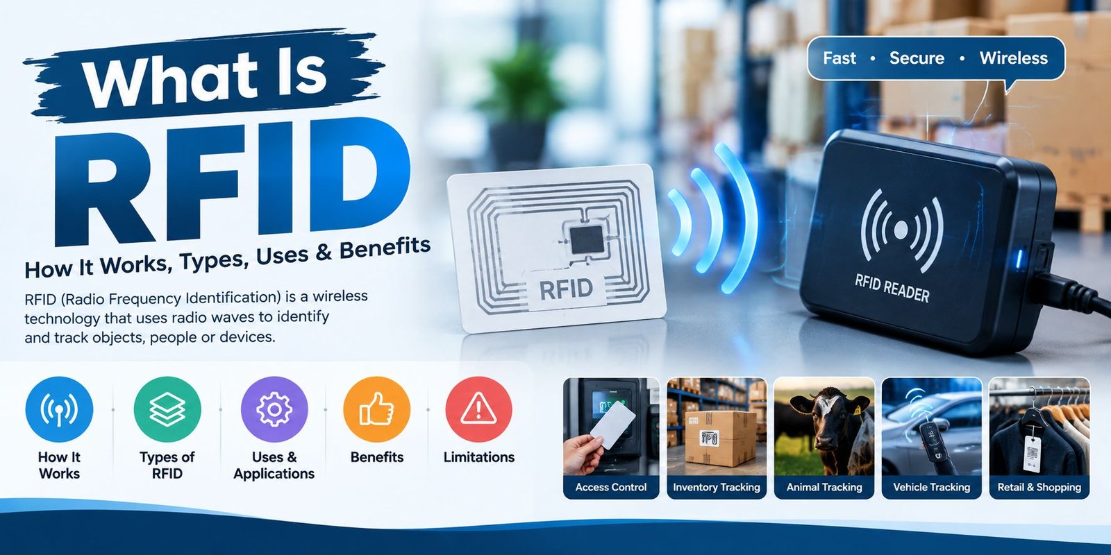 What is RFID technology showing an RFID tag and wireless reader system