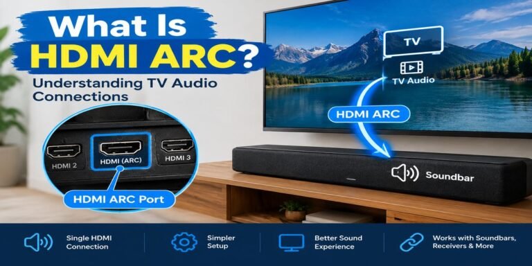 What is HDMI ARC showing a TV connected to a soundbar through an HDMI ARC port.