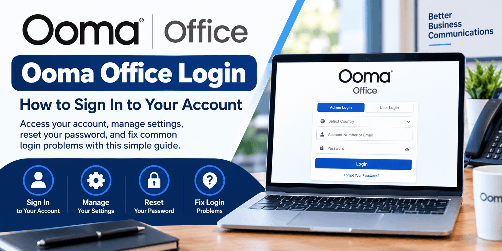 Ooma Office login page for accessing a business account