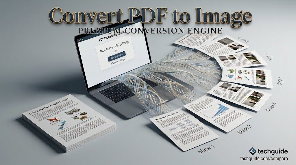Convert PDF to image guide showing PDF pages converted to JPG and PNG