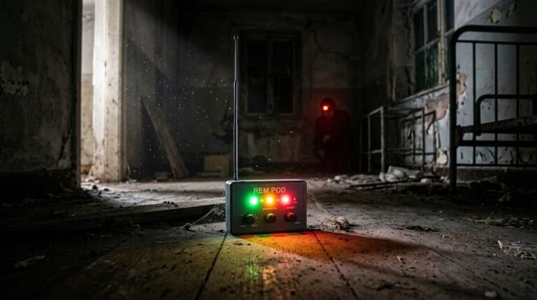 REM Pod paranormal investigation device with antenna and illuminated lights