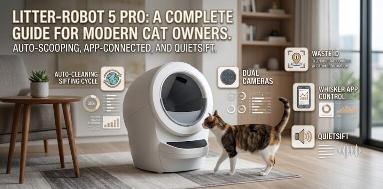 Litter-Robot 5 Pro smart cat litter box with cat and app monitoring