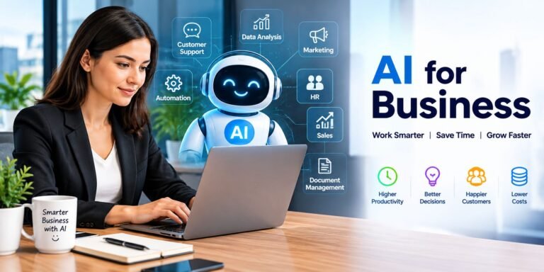 AI for Business showing a professional using artificial intelligence for business tasks