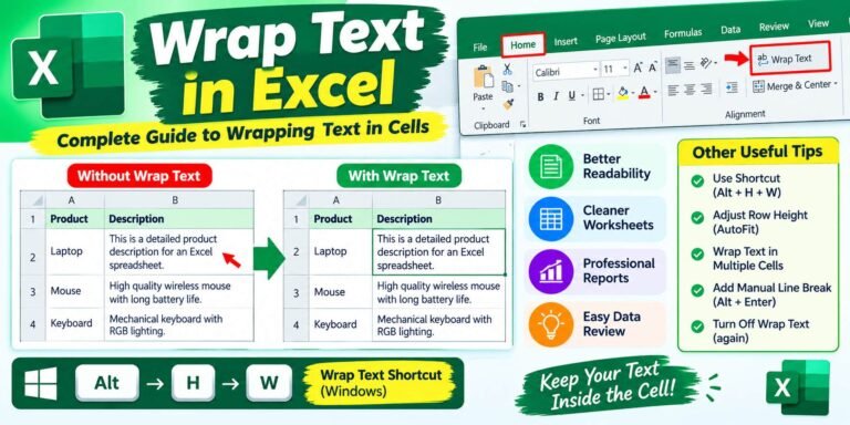 Wrap Text in Excel showing long text across multiple lines in spreadsheet cells