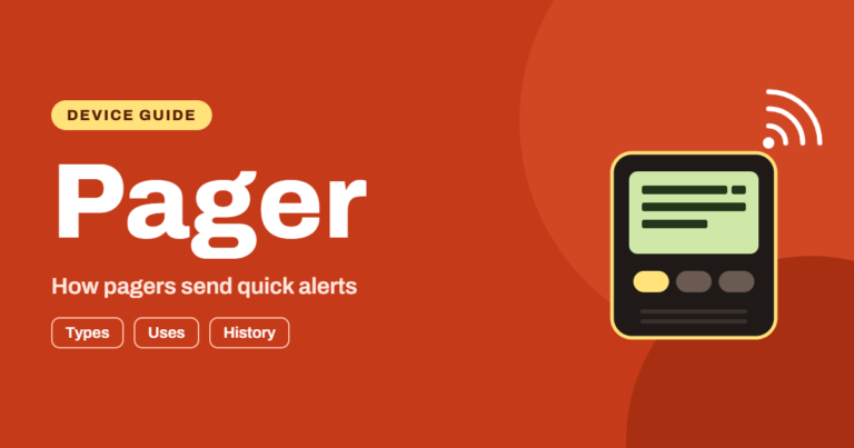Pager featured image showing a retro pager device with a message on its screen and signal waves above it