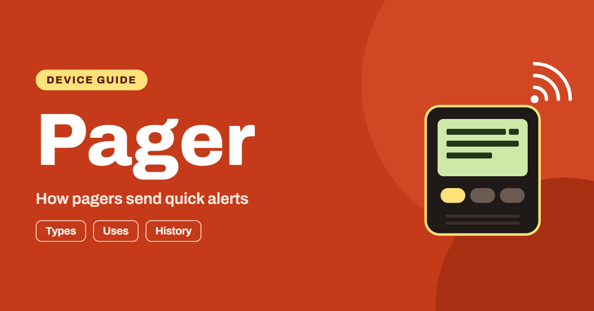 Pager featured image showing a retro pager device with a message on its screen and signal waves above it