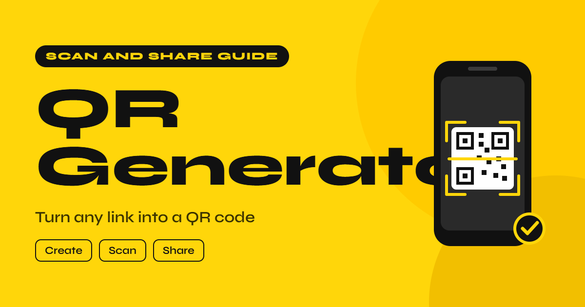 generator featured image showing a smartphone scanning a QR code with a scan line and a check mark badge