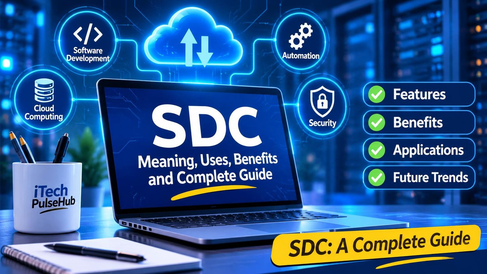 SDC technology guide showing software development, cloud computing, automation, and digital security.