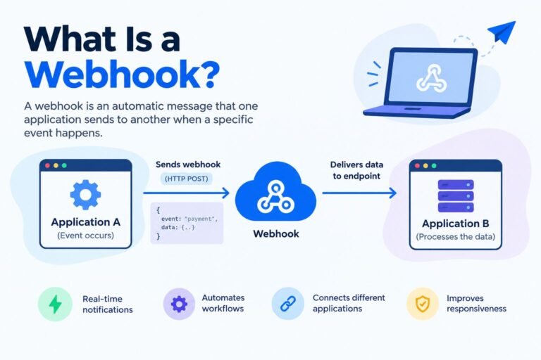 What is a webhook illustration showing how two applications exchange data automatically.