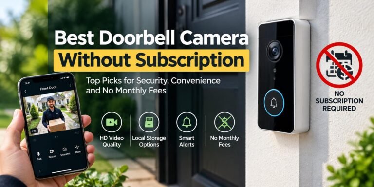 Best doorbell camera without subscription featuring a smart video doorbell and smartphone security monitoring.