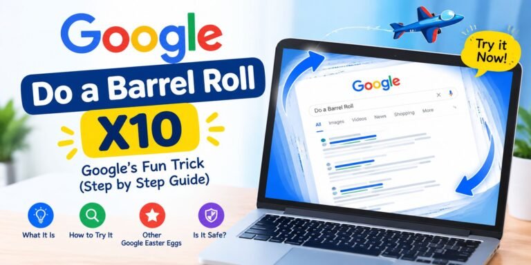 Do a Barrel Roll X10 Google trick displayed on a laptop screen