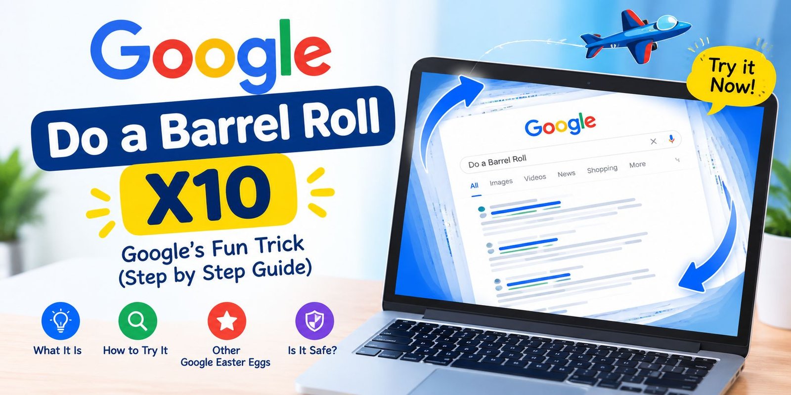 Do a Barrel Roll X10 Google trick displayed on a laptop screen