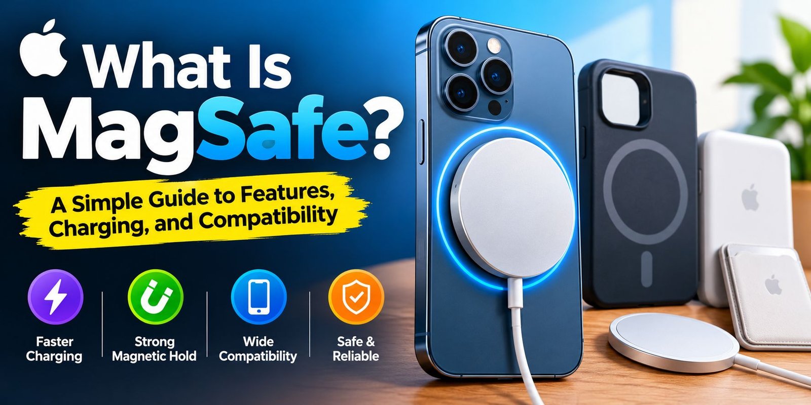 What Is MagSafe showing a magnetic wireless charger attached to a smartphone.