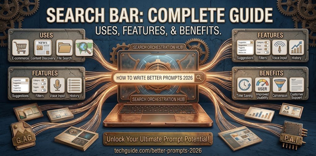 Search bar interface for finding information on websites and apps