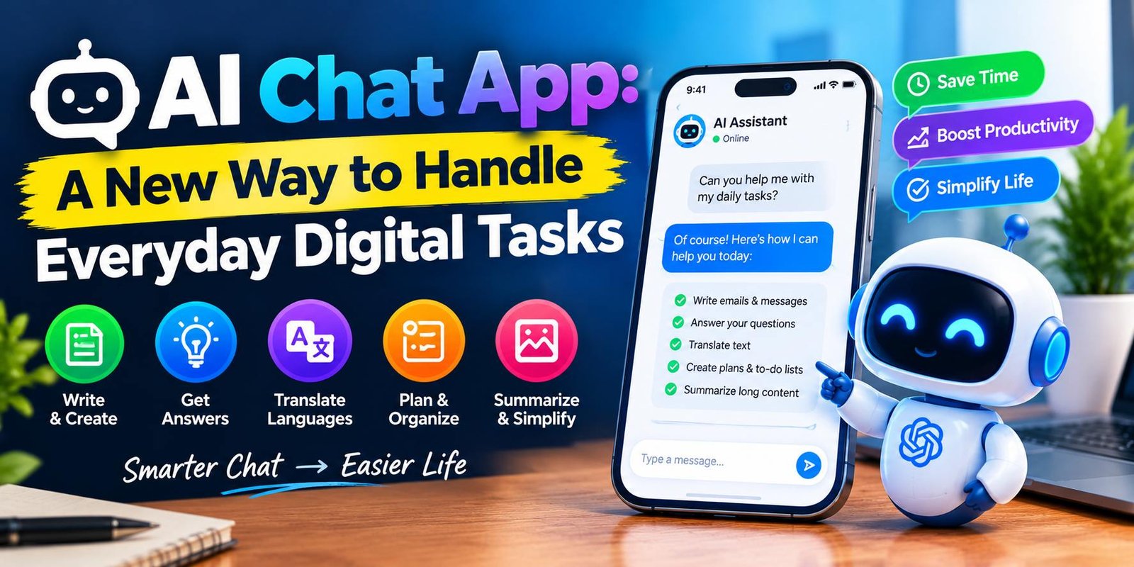 AI chat app interface showing an AI assistant conversation on a digital device.